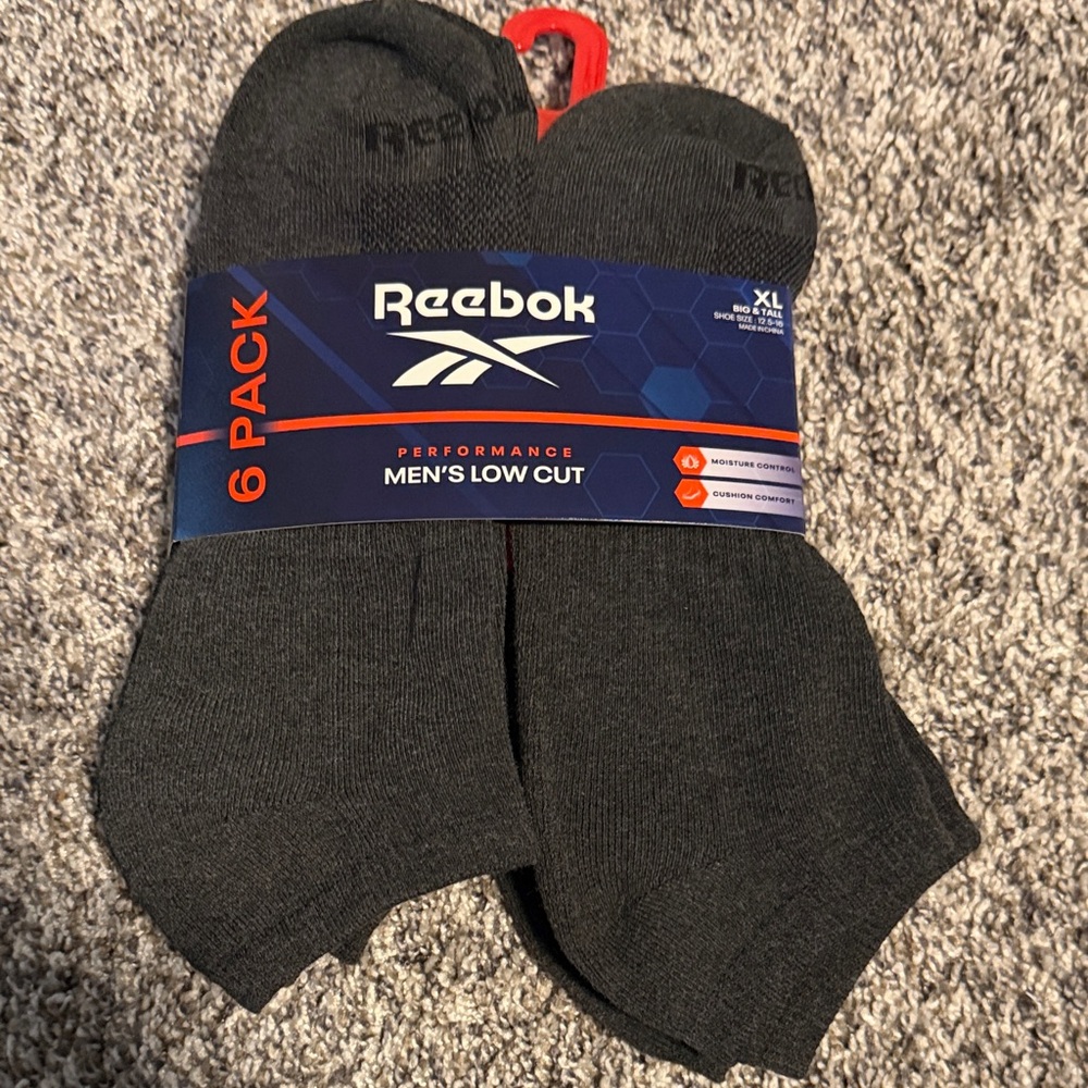 Reebok Men's Low Cut Athletic Socks - Dark Gray 5 Pack - XL(Shoe Size 12.5-16)